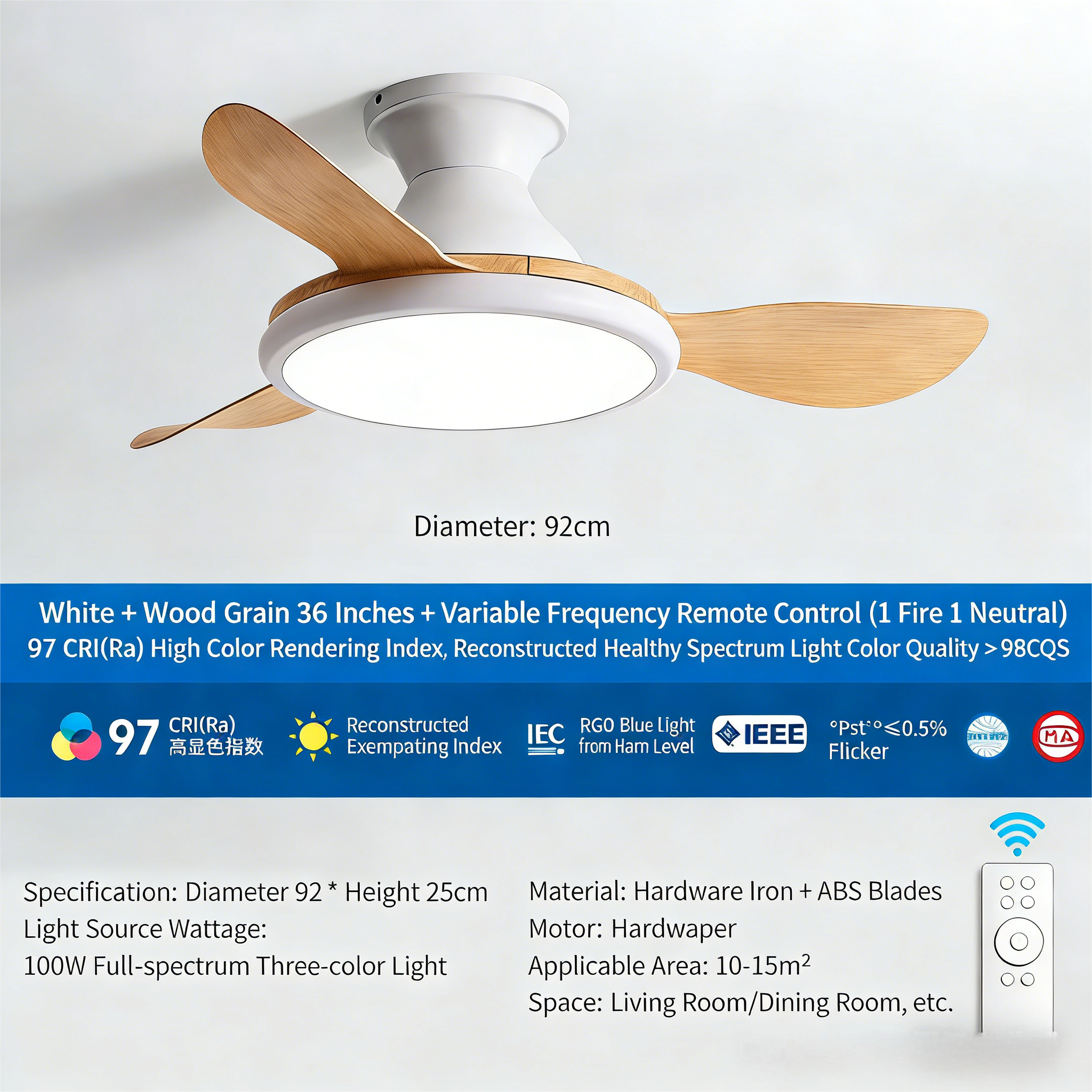 Household ceiling fan light, living room bedroom variable frequency electric integrated fan pendant light - Ceiling Fans | CHEERFUL Kenya detail view