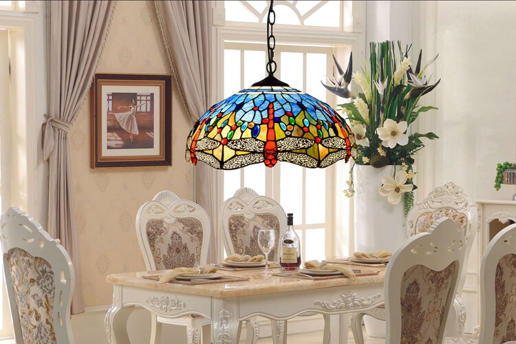 American retro colored glass restaurant light, European bar tea room bedroom balcony corridor glass hanging lamp - Lighting Fixtures | CHEERFUL Kenya image 8 detail view