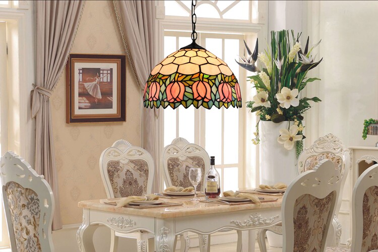 American retro colored glass restaurant light, European bar tea room bedroom balcony corridor glass hanging lamp - Lighting Fixtures | CHEERFUL Kenya image 12 detail view