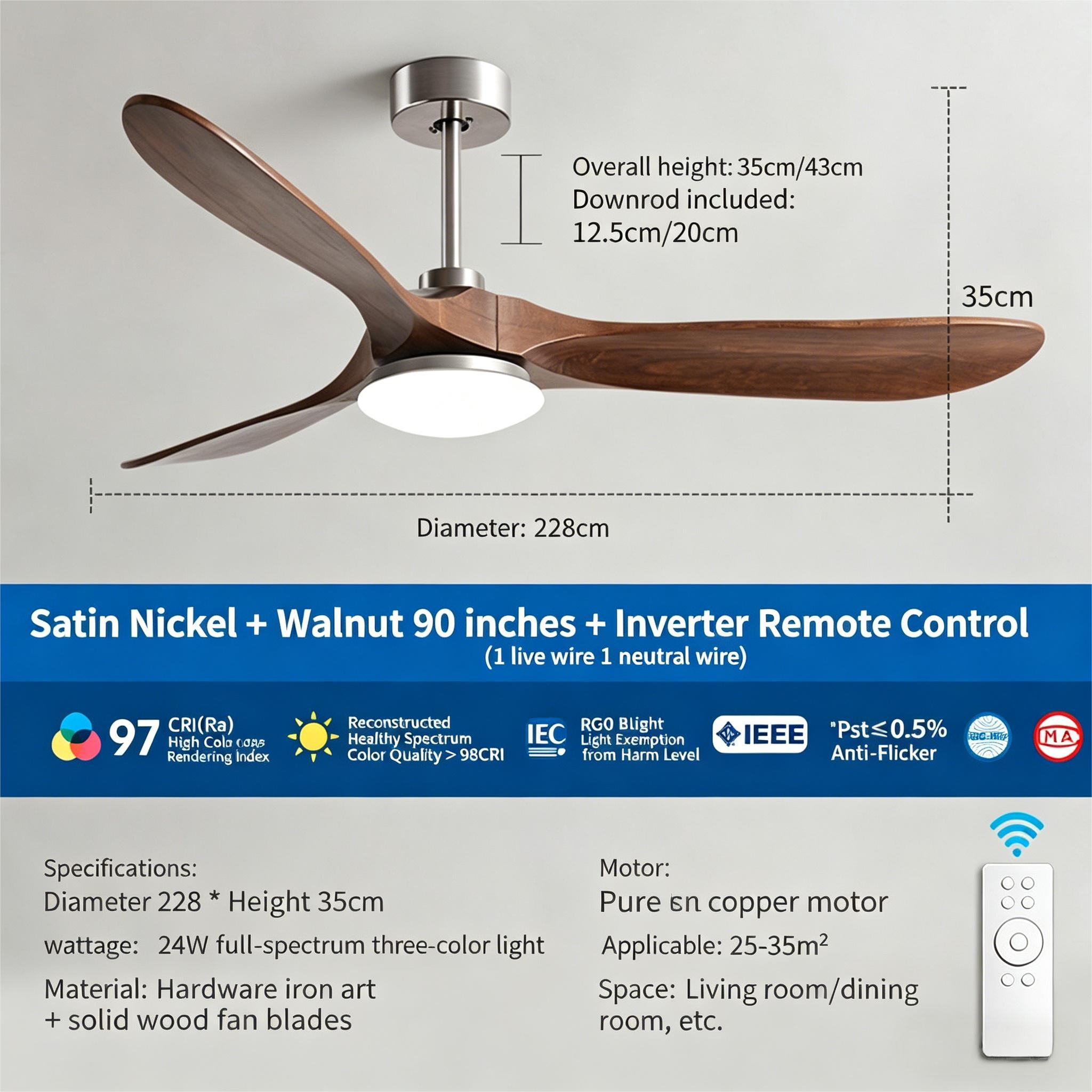 90 inch high wind solid wood ceiling fan light, variable frequency integrated electric fan light - Ceiling Fans | CHEERFUL Kenya image 4 detail view
