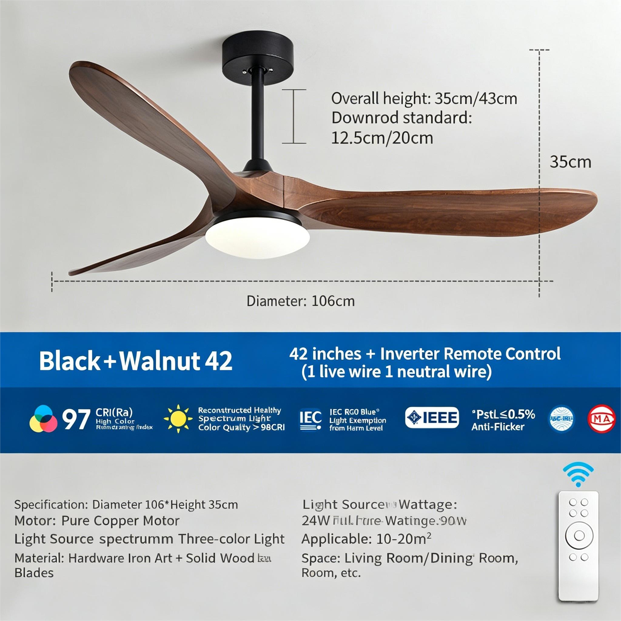90 inch high wind solid wood ceiling fan light, variable frequency integrated electric fan light - Ceiling Fans | CHEERFUL Kenya image 7 detail view