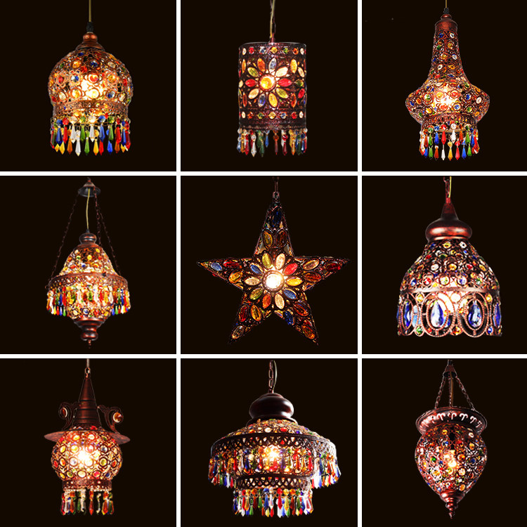 Bohemian retro wrought iron restaurant single head colorful crystal lamp, creative specialty American coffee shop triple head chandelier - Lighting Fixtures | CHEERFUL Kenya