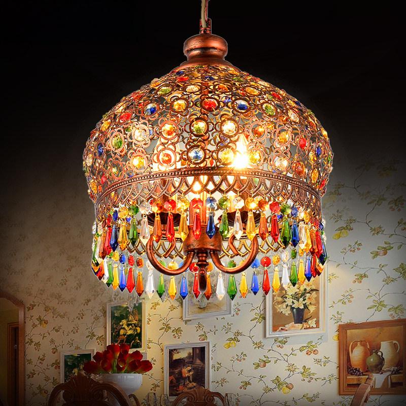 Bohemian retro wrought iron restaurant single head colorful crystal lamp, creative specialty American coffee shop triple head chandelier - Lighting Fixtures | CHEERFUL Kenya image 2