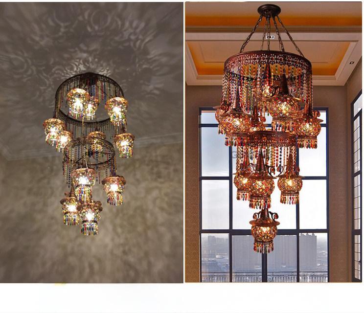 Bohemian retro wrought iron restaurant single head colorful crystal lamp, creative specialty American coffee shop triple head chandelier - Lighting Fixtures | CHEERFUL Kenya image 3 detail view