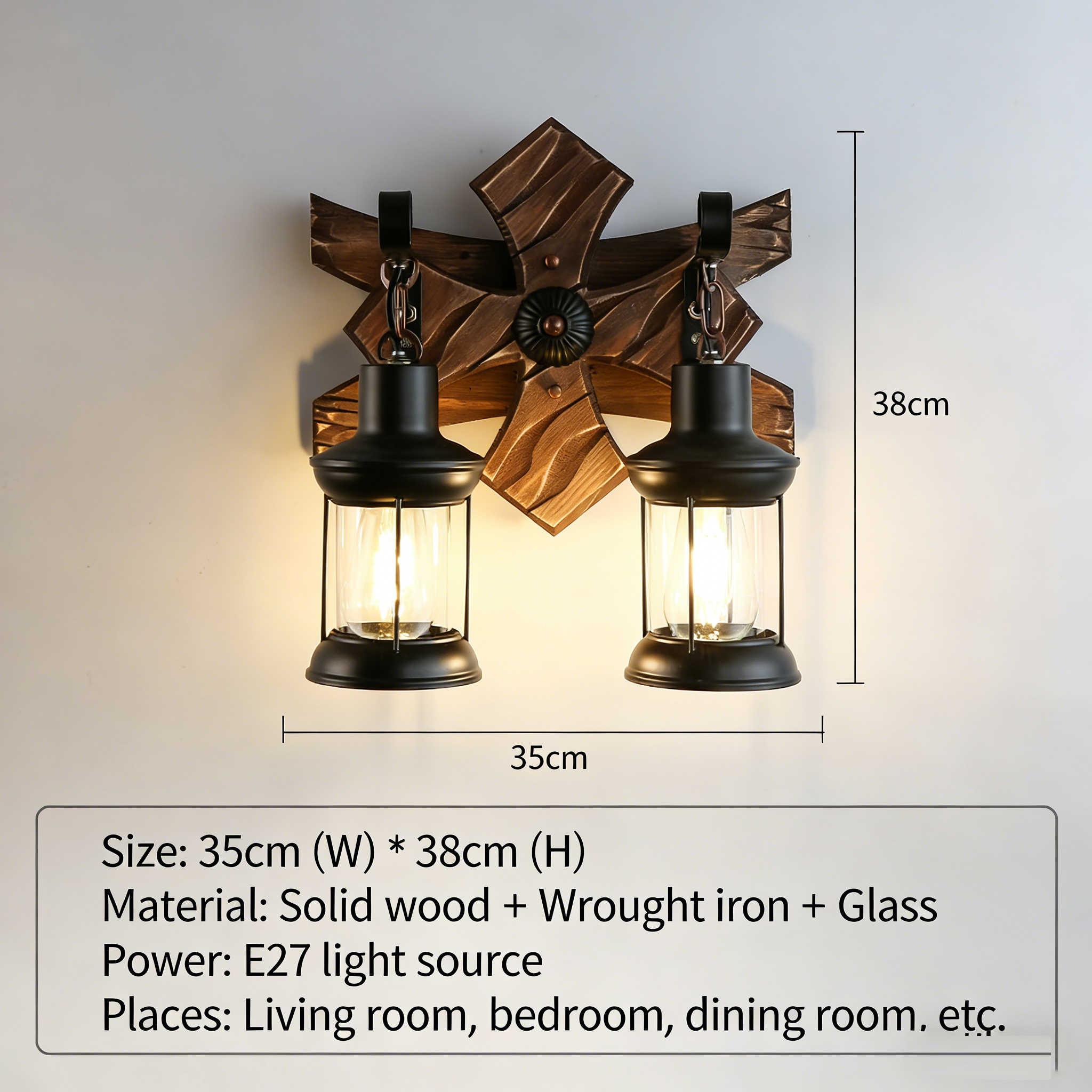 Chinese retro nostalgic boat wooden wall lamp, restaurant creative balcony corridor antique tea room decorative wall lamp - Lighting Fixtures | CHEERFUL Kenya image 6 detail view