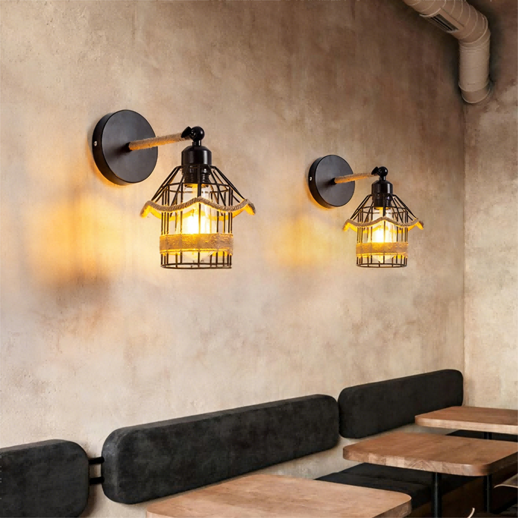 Industrial style wall lamp, creative restaurant, living room, corridor, balcony, bedroom, study iron rope wall lamp - Lighting Fixtures | CHEERFUL Kenya image 4