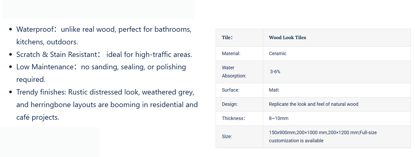 wood look tiles - Tile(Small Stone) / Flooring | CHEERFUL Kenya detail view