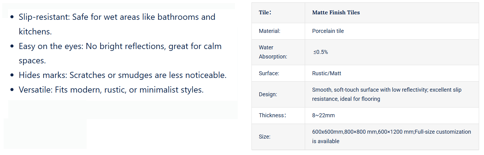 Matte Finish Tiles - Tile(Thick stone) | CHEERFUL Kenya detail view