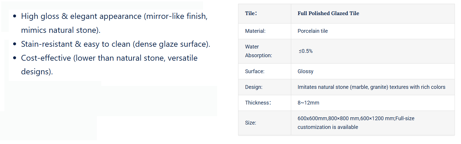Full Polished Glazed Tile - Tile(Thick stone) | CHEERFUL Kenya detail view